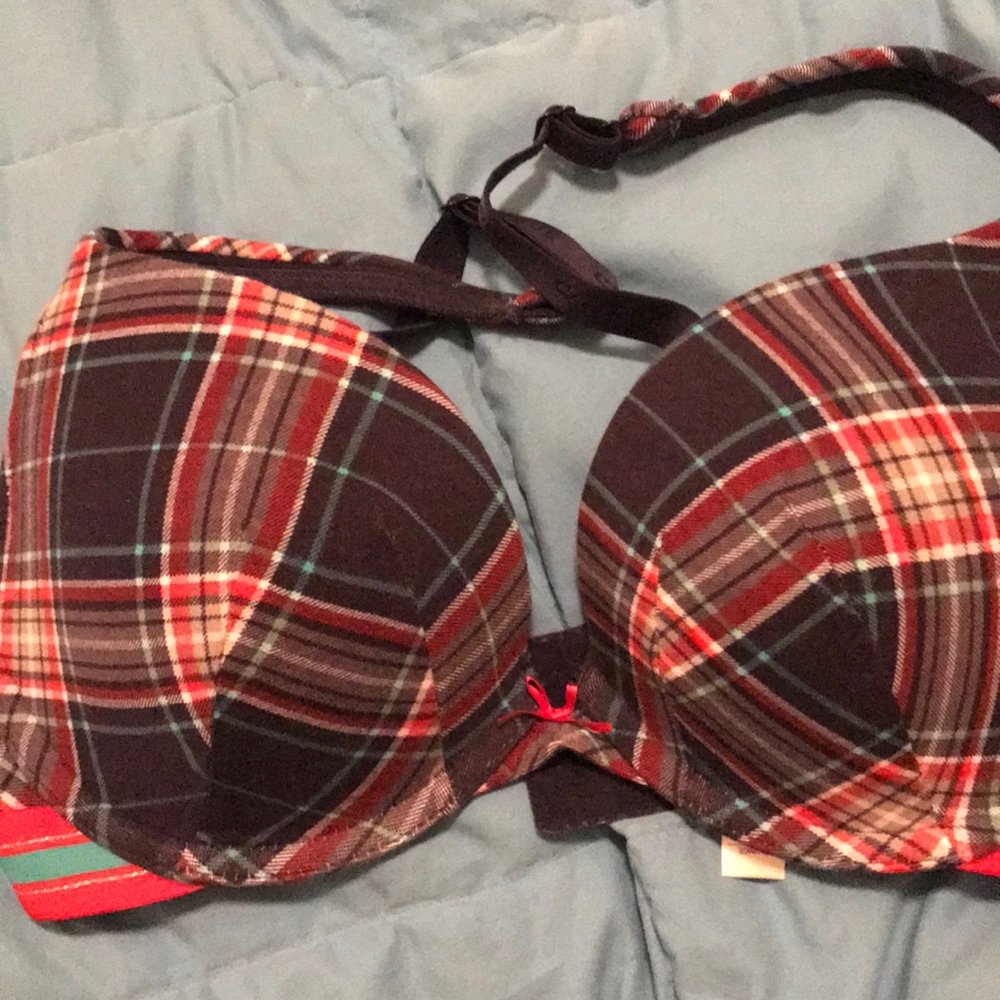 Cacique plunge cotton plaid bra SZ 34D